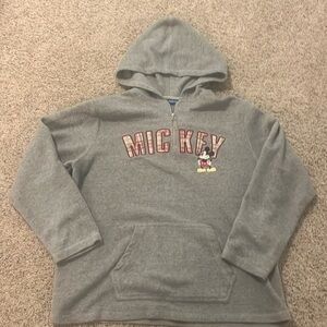 Vintage Disney Mickey Mouse Embroidered Gray Fleece Quarter Zip Hoodie Size L
